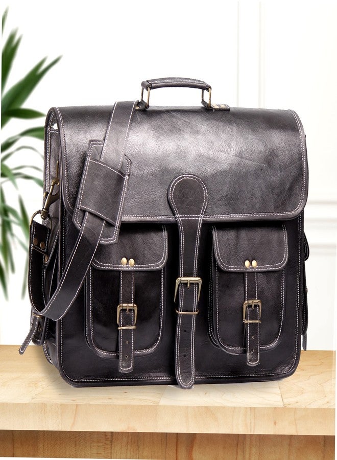 HULSH 18 Inches Leather laptop bag for men and women | Black Genuine leather briefcase bag for men Vintage Look Handmade leather messenger bag for men 17 inch Laptop fits Perfectly Unique and Classy - Image 3