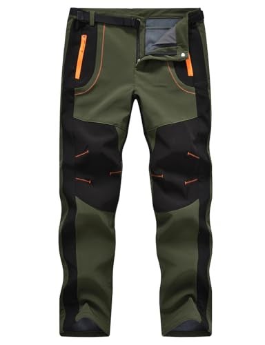 TBMPOY Men's Snow Ski Hiking Pants Waterproof Winter Fleece Lined Pants Camping Skiing Ice Fishing Pants with Belt 02 Thick Green 3XL - Image 1