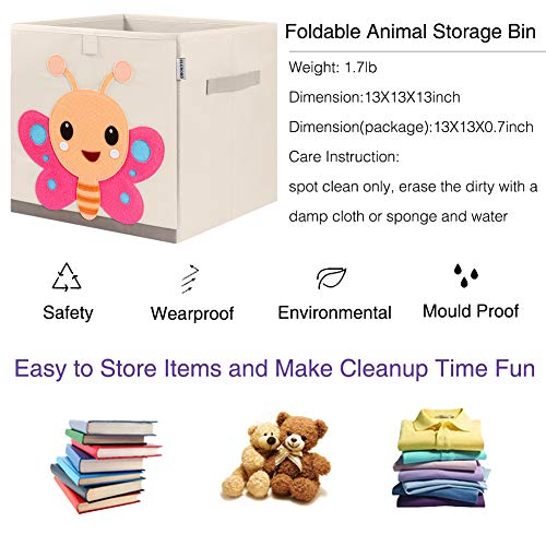 CLCROBD Foldable Animal Cube Storage Bins Fabric Toy Box/Chest/Organizer for Kids Nursery, 13 inch (Butterfly) - Image 3