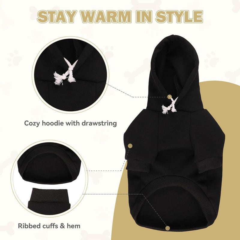 Waoduld Dog Sweaters,Dog Hoodie,Cozy Fleece Interior Sweatshirt with Hood & Pocket,Leash Hole,Pet Clothes Sweater for Small,Medium,and Large Dogs,Black&XL - Image 5