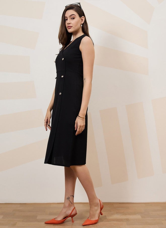 Athena Black Scuba A-Line Dress for Women - Image 3