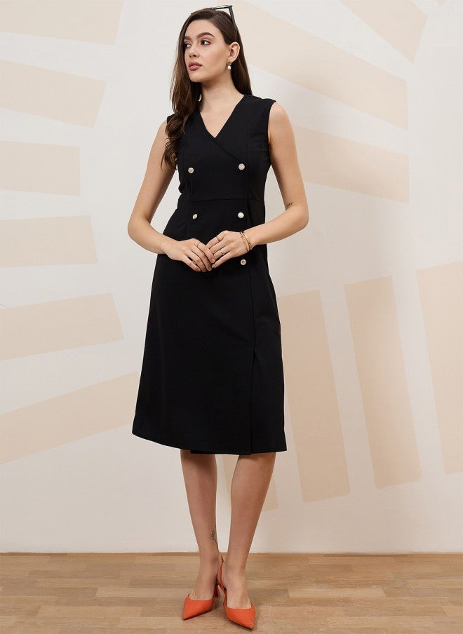 Athena Black Scuba A-Line Dress for Women - Image 1