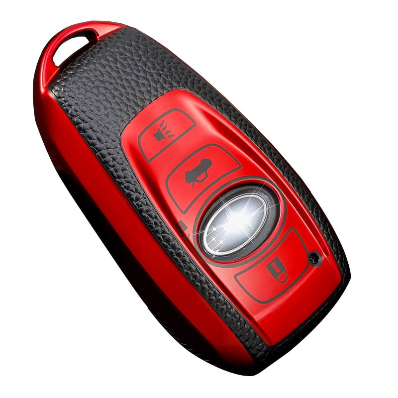 Cacacar for Subaru Key Fob Cover, Premium Soft TPU Leather Full Cover Protection Key Fob Case for Subaru Forester Outback BRZ Legacy CrossTrek Smart Key Protector ,Red - Image 4