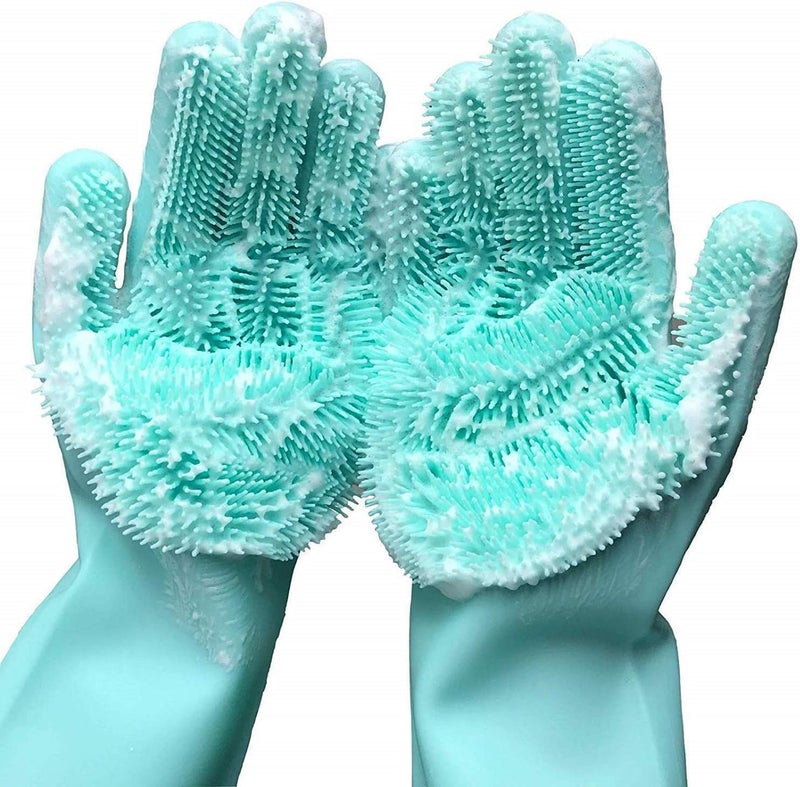Pivalo Reusable Silicone Dishwashing Gloves for Kitchen Utensil Cleaning Scrubber Heat-Resistant & Waterproof Pet Grooming Dog Bathing Cars and Bathroom Cleaning Gloves (2 Pair, Multicolour) - Image 1