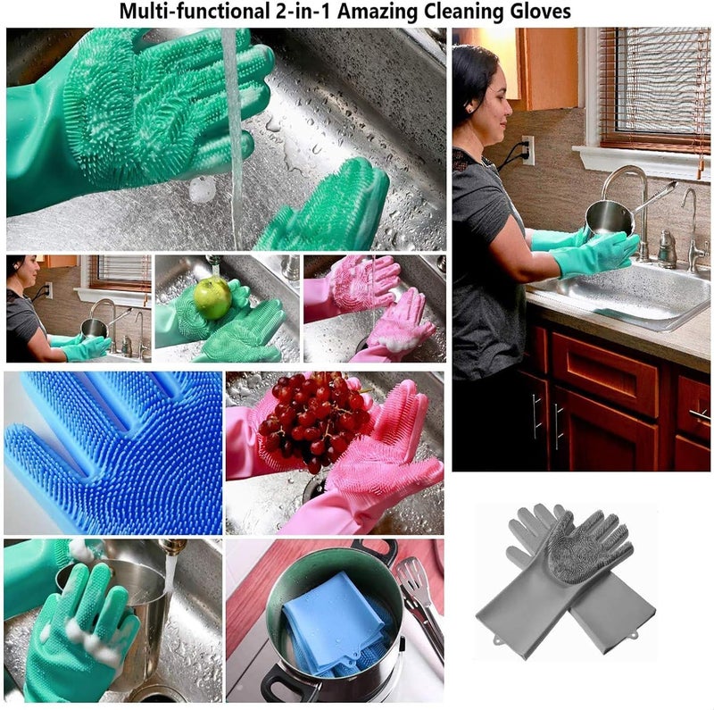 Pivalo Reusable Silicone Dishwashing Gloves for Kitchen Utensil Cleaning Scrubber Heat-Resistant & Waterproof Pet Grooming Dog Bathing Cars and Bathroom Cleaning Gloves (2 Pair, Multicolour) - Image 5