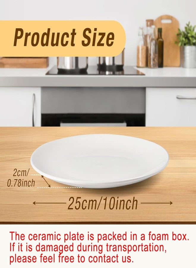 JEFHOMKIT White Porcelain Dinner Plates,Set of 6,10 Inch Round Salad Plate,White Ceramic Dinner Plate for Kitchen Serving,Microwave and Dishwasher Safe,Scratch Resistant - Image 2