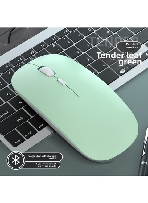 Bluetooth Wireless Mouse Rechargeable Mute Silent Notebook Desktop Home Office Game Unlimited 2.4g Mouse-Specifications:[Single Bluetooth Version/No Receiver] Young Leaf Green-Mute Button-DPI Adjustment-Intelligent Sleep