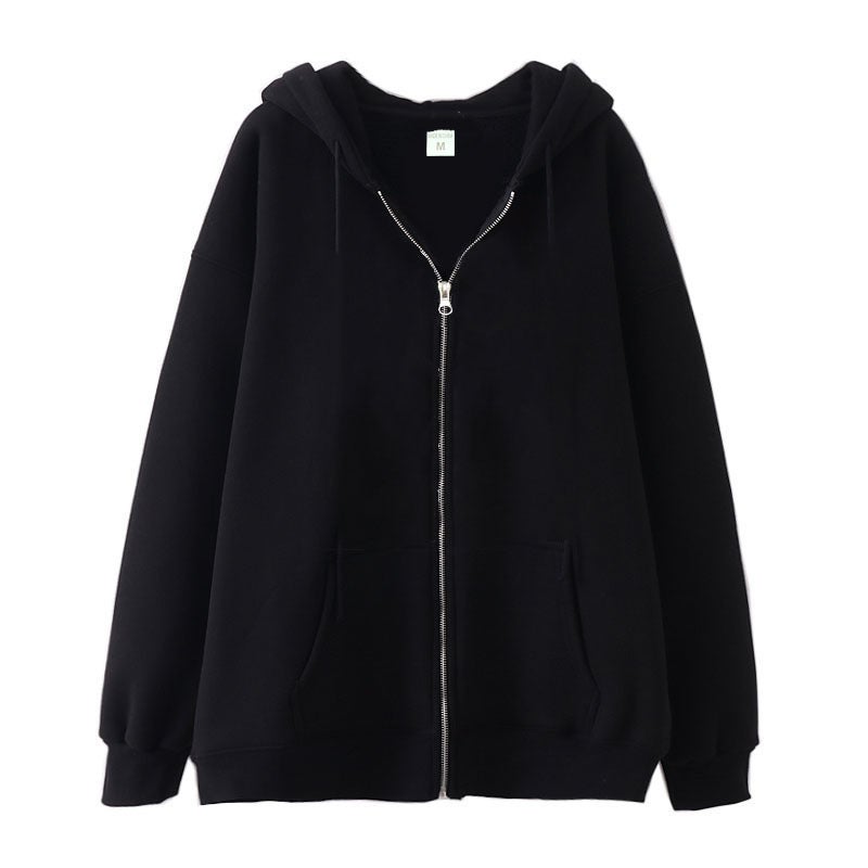 Generic Solid Color Cross-border Sweater Supply Full Zip Hoodie Mens Blank Cardigan Zip Hoodie Sweater in stock Black (short zipper) 