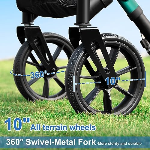 WALK MATE Rollator Walker for Seniors Taller 537ft with HeightAdjustable Seat Builtin Cable 10 Inch Wheels Walkers Compact Folding Design Mobility Walking Aid Widen Backrest Green - Image 5