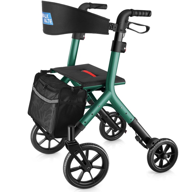 WALK MATE Rollator Walker for Seniors Taller 537ft with HeightAdjustable Seat Builtin Cable 10 Inch Wheels Walkers Compact Folding Design Mobility Walking Aid Widen Backrest Green - Image 3
