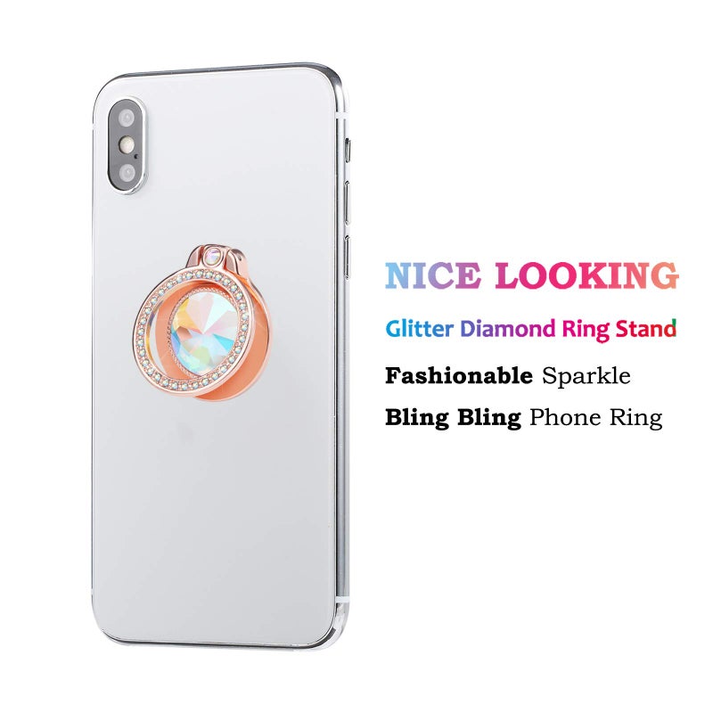 lenoup Glitter Bling Bling Phone Ring Holder, Sparkle Phone Ring Artificial Diamond Stand, Rhinestone Cell Phone Finger Ring for Phones,Pad(Rose Gold) - Image 2
