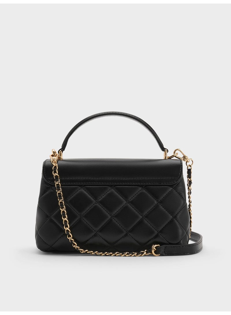 CHARLES & KEITH Alva Quilted Top Handle Bag & Shoulder Bag & Crossbody Bag - Black - Image 5
