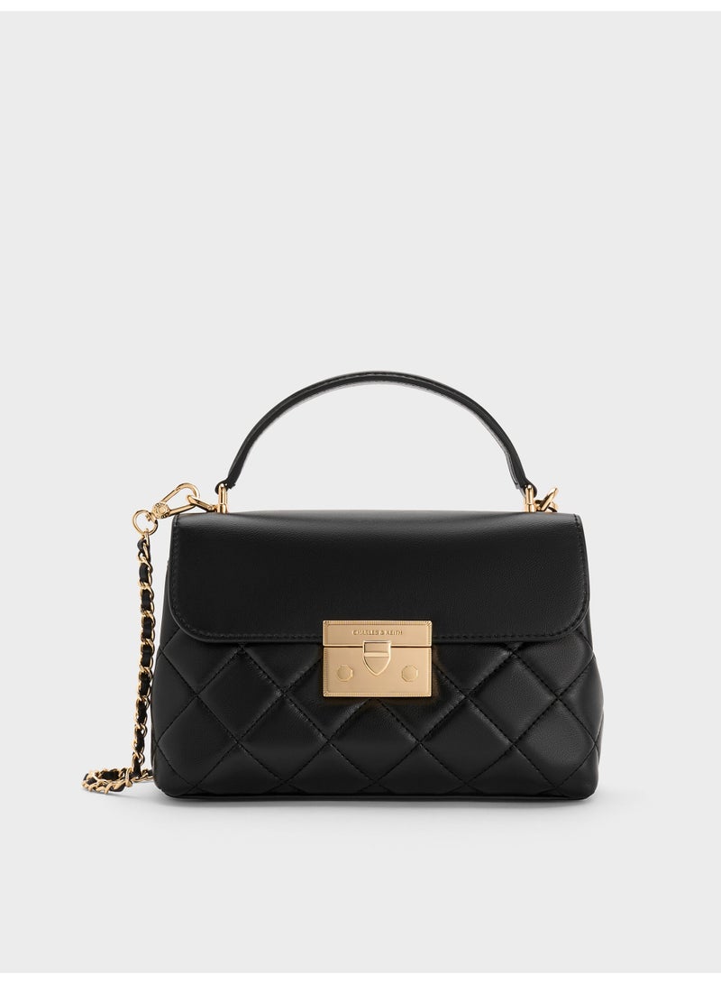 CHARLES & KEITH Alva Quilted Top Handle Bag & Shoulder Bag & Crossbody Bag - Black - Image 1