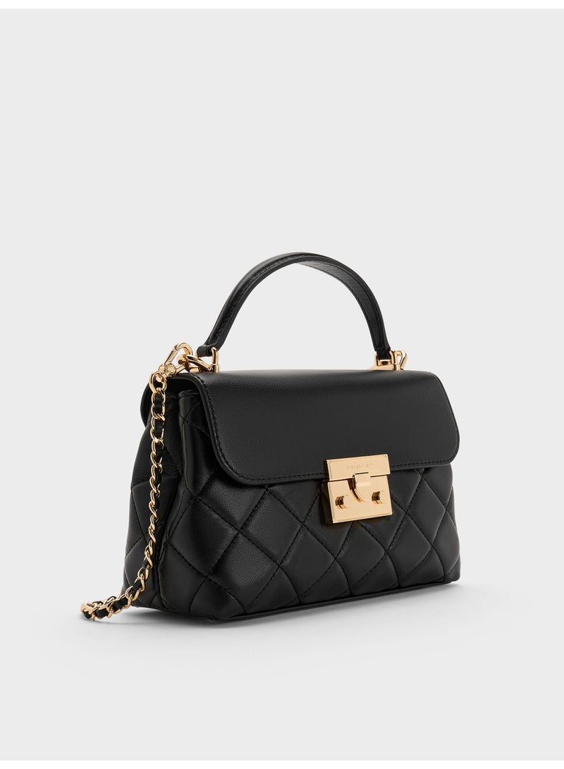 CHARLES & KEITH Alva Quilted Top Handle Bag & Shoulder Bag & Crossbody Bag - Black - Image 3