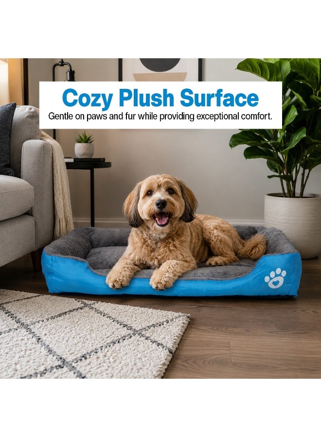 NNC PETS Dog bed with Bolstered sides, Soft plush surface, and Non-slip bottom, Plush Orthopedic pet sofa bed for Small and Medium indoor dogs, Easy to clean, 80 cm (Blue) - Image 4