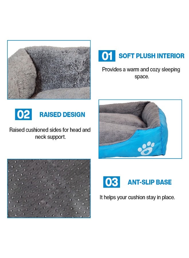 NNC PETS Dog bed with Bolstered sides, Soft plush surface, and Non-slip bottom, Plush Orthopedic pet sofa bed for Small and Medium indoor dogs, Easy to clean, 80 cm (Blue) - Image 3