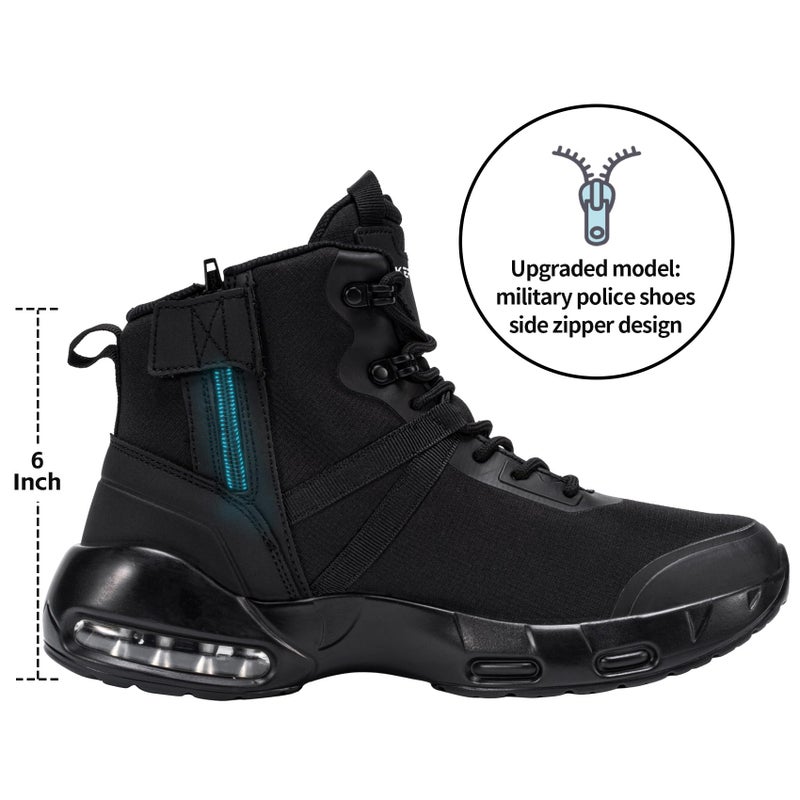 KEFUWU Military Tactical Boots Men Wide Waterproof 6 Inches Lightweight Durable Side-Zip Combat Boots Work Hiking Non Slip Boots(14 Men,Black) - Image 3