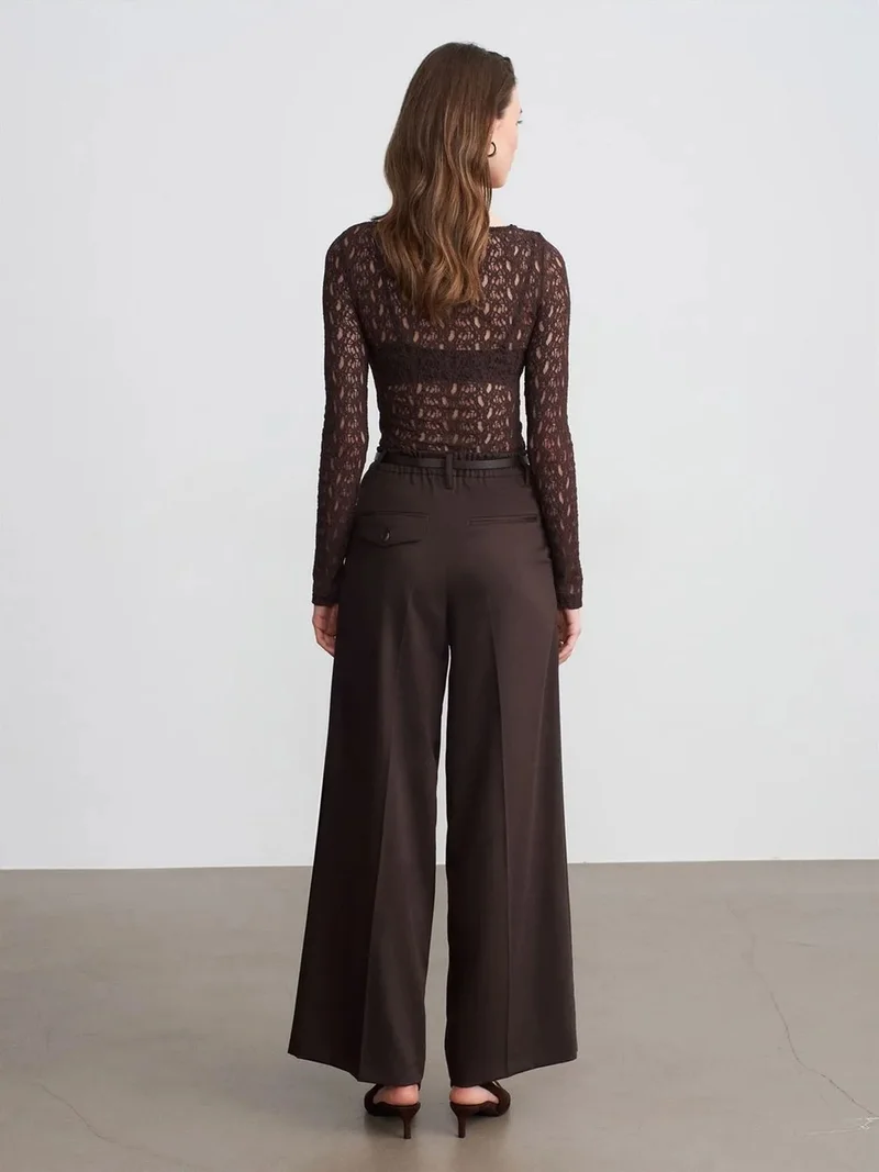 ديلفين DILVIN High-waist Wide-leg Crepe Trousers