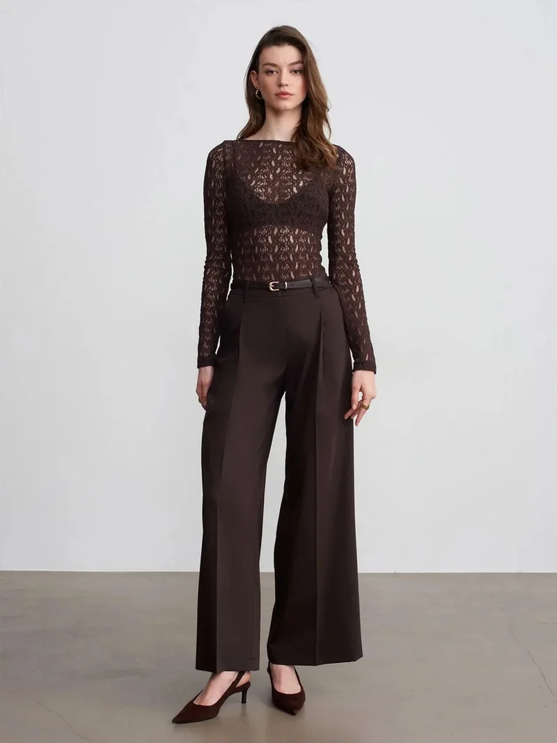 ديلفين DILVIN High-waist Wide-leg Crepe Trousers