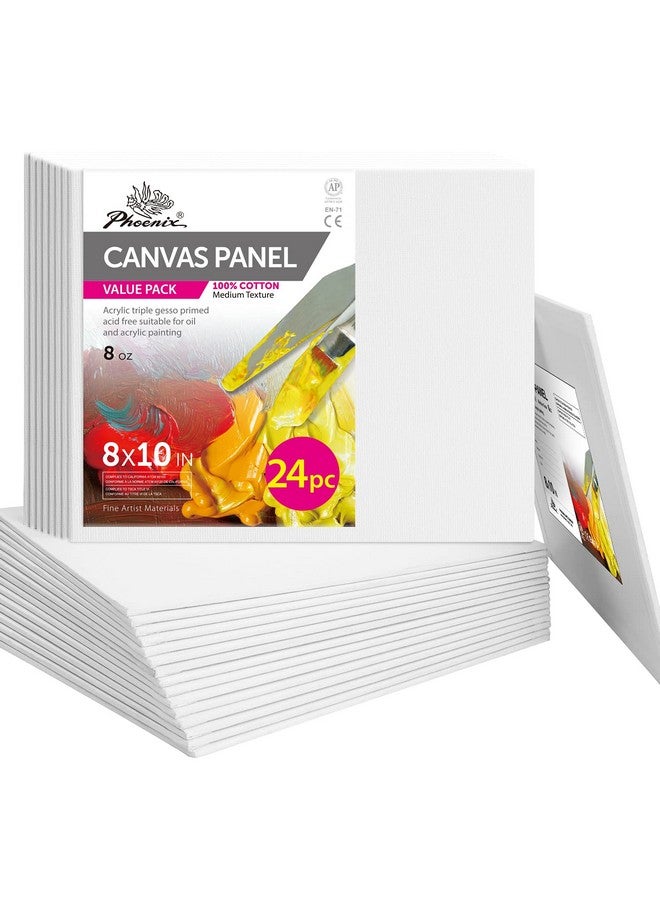 Phoenix Painting Canvas Panels 8X10 Inch 24 Bulk Pack 8 Oz Triple Primed 100% Cotton Acid Free Canvases For Painting White Blank Flat Canvas Boards For Acrylic Oil Paints - Image 1