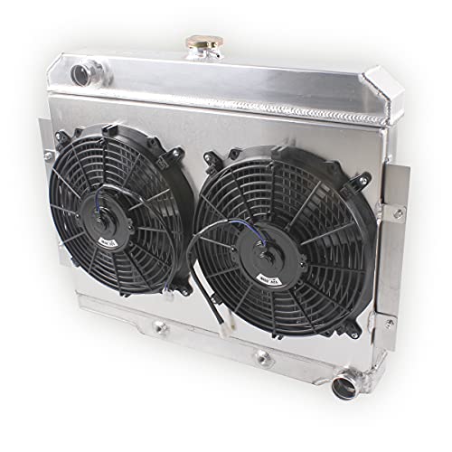 LUXERAD 3 Rows Core Performance Aluminum Cooling Radiator With Fan Shroud(2X12 Inches Dia.) for 1972-1986 Jeep CJ CJ5 CJ6 CJ7 V8 Conversion Che vy Engine Radiador (GM/Chevy V8 Engine SWAP) - Image 1