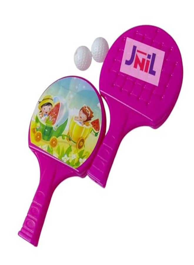 JNil Table Tennis Badminton Racket Set with Ball for Kids to Play Gift Item Multi Color Pack of 1 (Pink) - Image 2