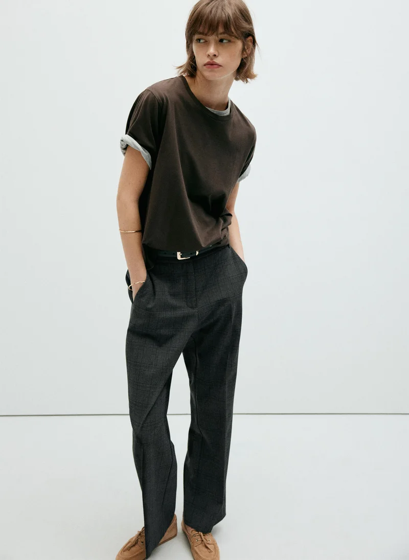 Mango 92-GRIS Straight Mid-Rise Trousers for Women | Best Price UAE