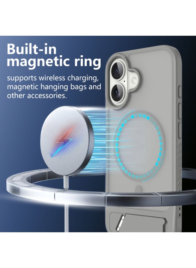 Astralxipher Strong Magnetic Shockproof iPhone 16 Case - Frosted grey Semi-Transparent Back | Hidden Stand (Horizontal/Vertical) + Anti-Slip Grip | (Grey) - Image 2