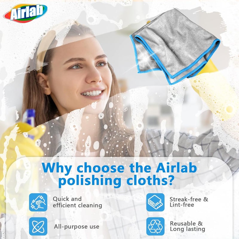 Airlab 6-Pack Microfiber Window Cleaning Cloths - Streak-Free, 30x30 cm, Blue - Image 3