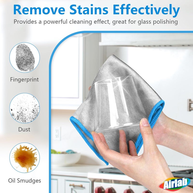 Airlab 6-Pack Microfiber Window Cleaning Cloths - Streak-Free, 30x30 cm, Blue - Image 2