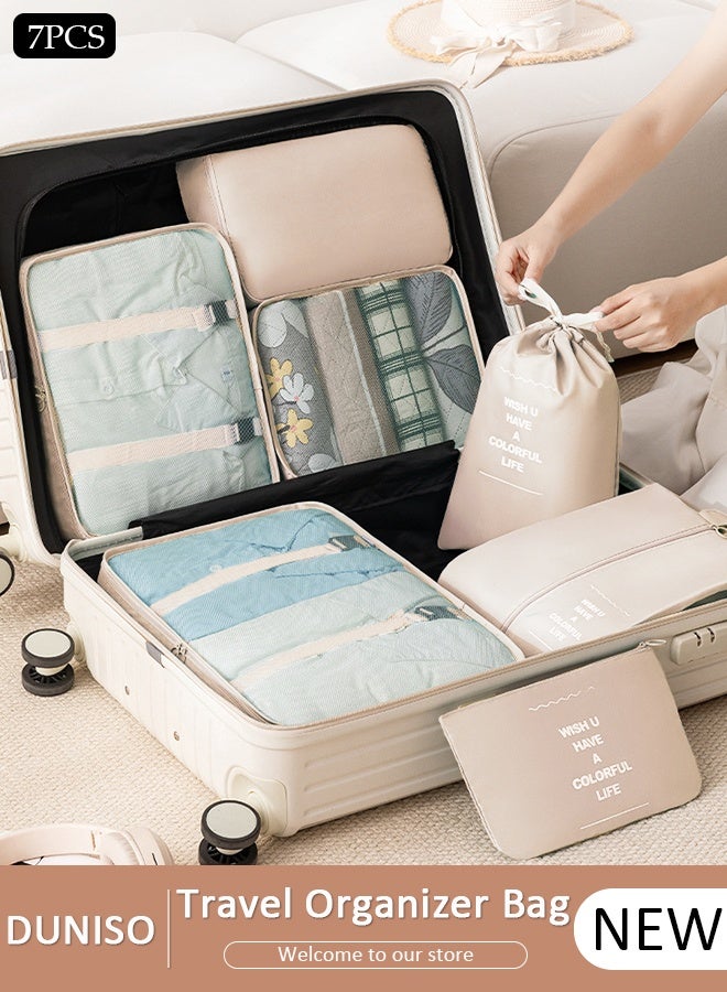 DUNISO 7 Piece Travel Organizer Bags for Luggage, Waterproof and Durable Travel Bags, Packing Cubes for Travel, Compression Cubes for Suitcases, Travel Bags for Clothes, Toiletries, Clothing, Underwear - Image 1