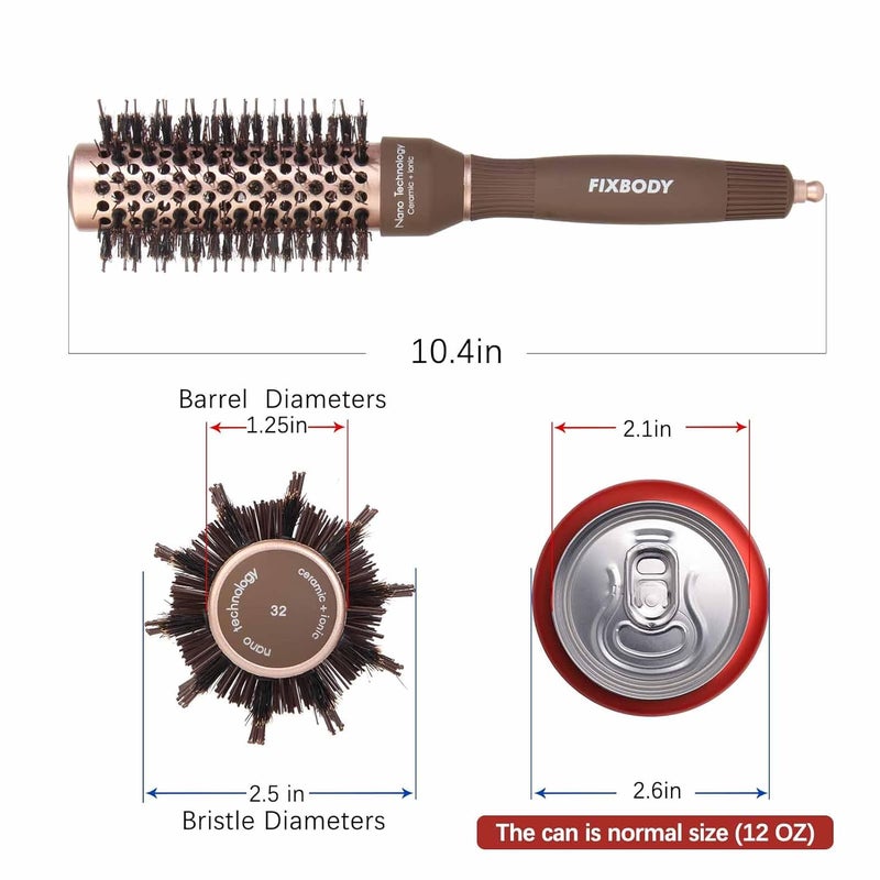 FIXBODY Round Hair Brush with Boar Bristles, Nano Thermal Ceramic, Ionic Tech and Anti-Static, Roller Hairbrush for Blow Drying, Curling, Straightening (2.5 inch, Barrel 1.25 inch) - Image 2
