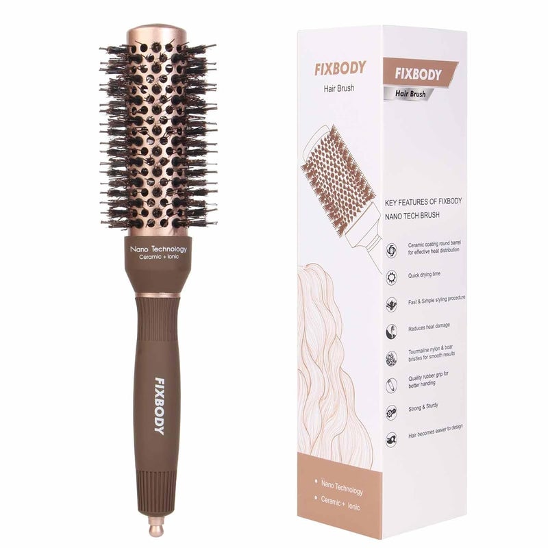 FIXBODY Round Hair Brush with Boar Bristles, Nano Thermal Ceramic, Ionic Tech and Anti-Static, Roller Hairbrush for Blow Drying, Curling, Straightening (2.5 inch, Barrel 1.25 inch) - Image 1