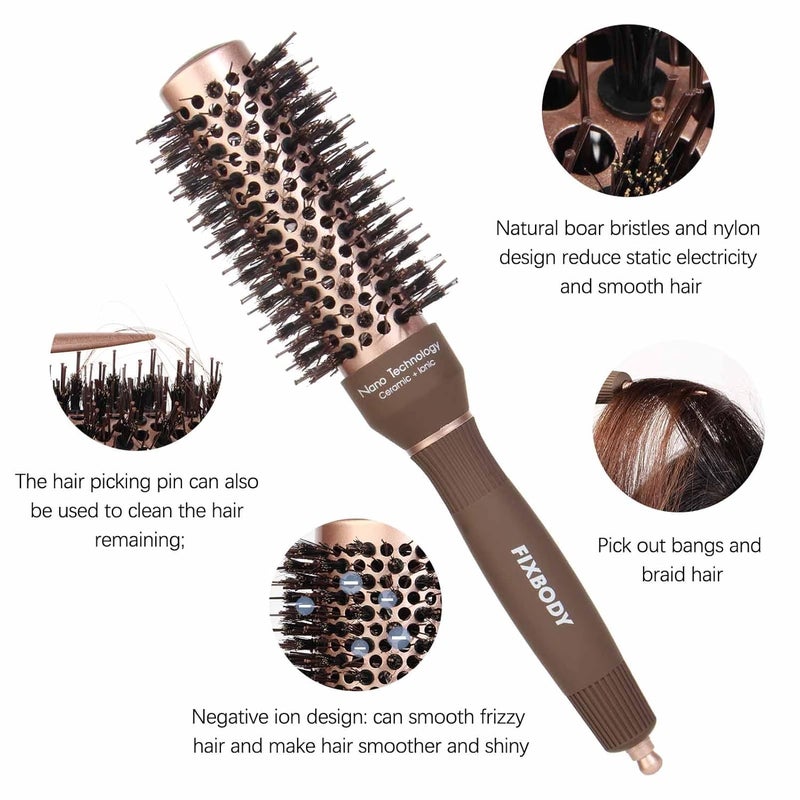 FIXBODY Round Hair Brush with Boar Bristles, Nano Thermal Ceramic, Ionic Tech and Anti-Static, Roller Hairbrush for Blow Drying, Curling, Straightening (2.5 inch, Barrel 1.25 inch) - Image 5