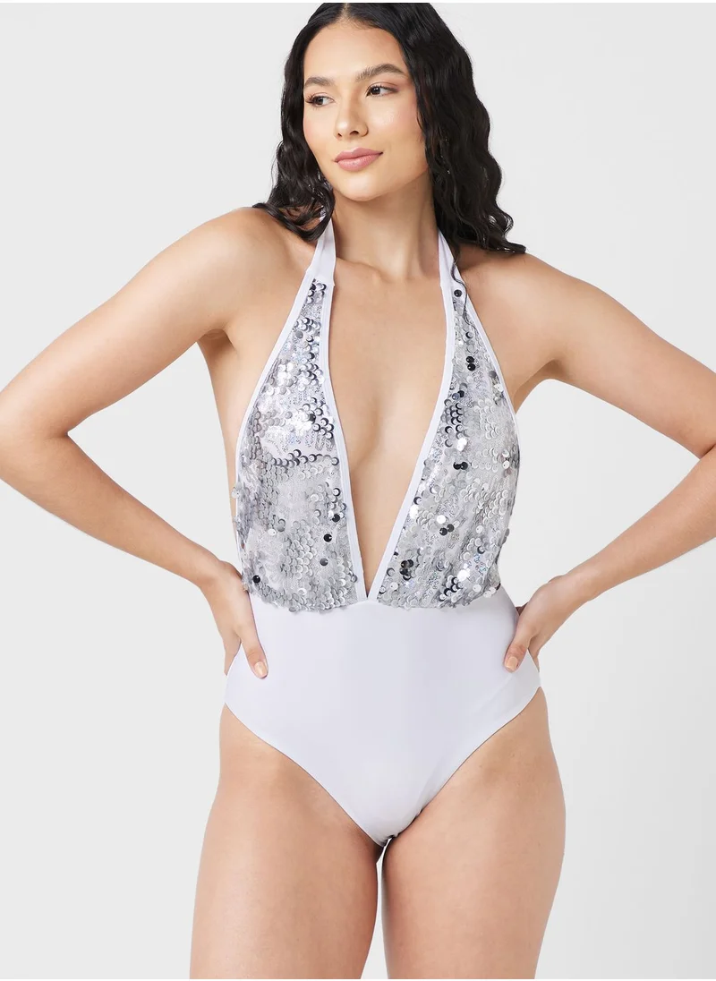 Ann Summers Halter Neck Cut Out Printed Swimsuit