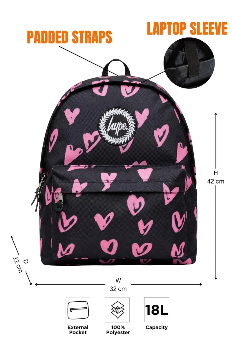 Just Hype HYPE Backpack Black Pink Scribble Heart