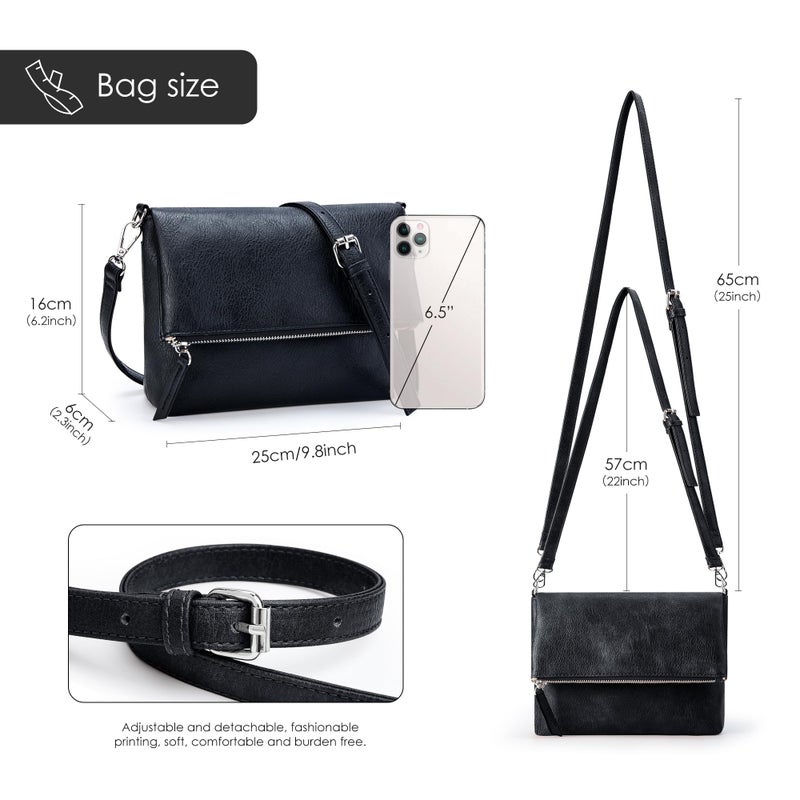 KALIDI Vintage Vegan Leather Crossbody Bag PU Shoulder Bag Handbag Multiple Pockets Adjustable Removable Strap Women - Image 4
