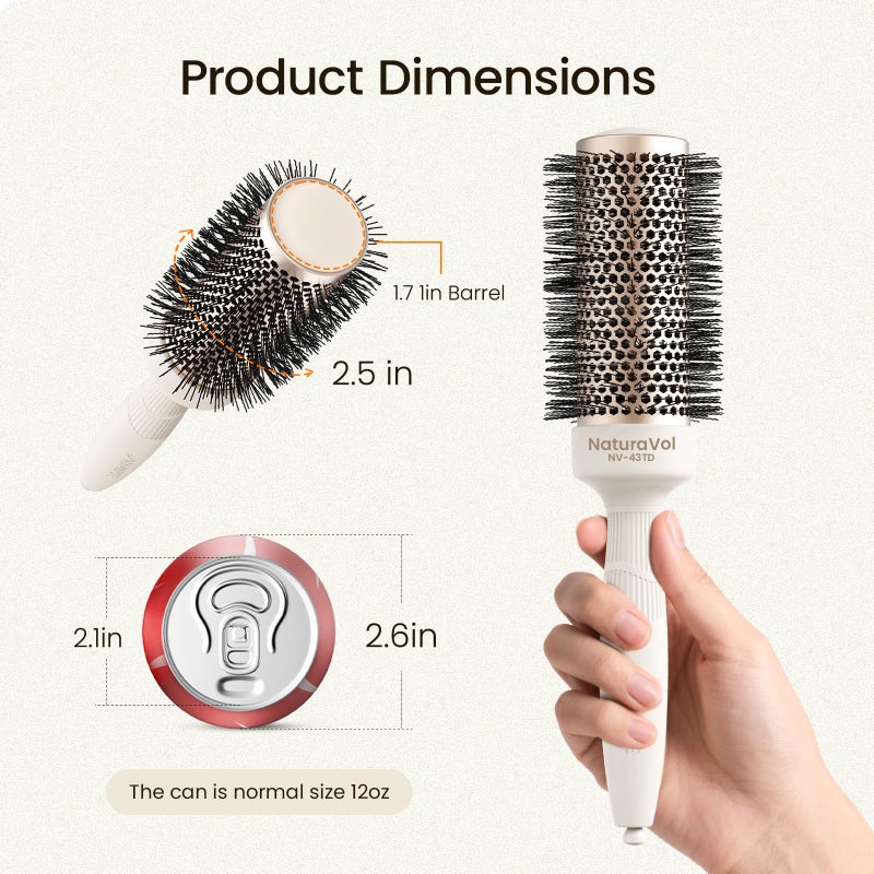 AIMIKE Round Brush for Blow Out, NaturaVol Medium Round Hair Brush for Fine Hair with Nano Thermal Ceramic Tech, for Blow Drying & Styling, Adds Volume & Smoothness (1.7 Inch Barrel, 2.5 Inch Bristle) - Image 3