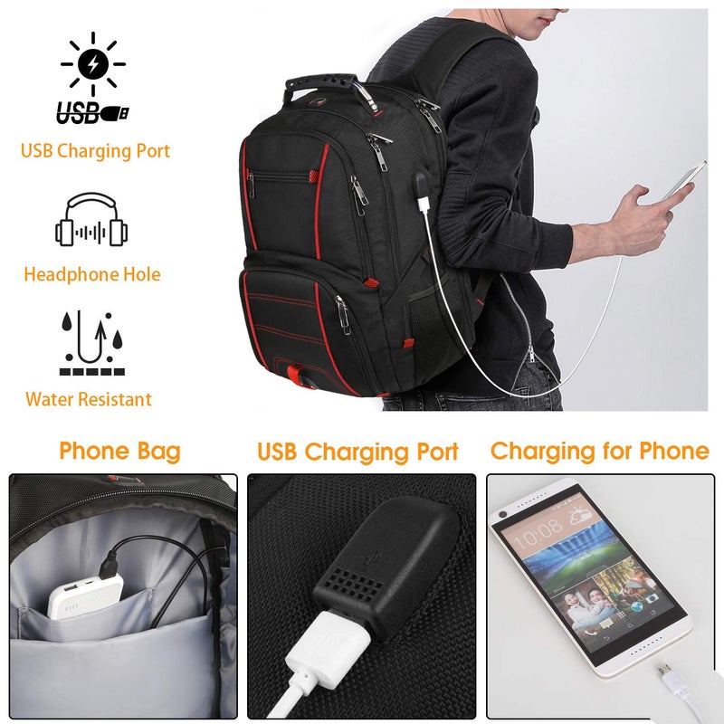 LTINVECK حقيبة ظهر سفر للابتوب LTINVECK، حقيبة ظهر كبيرة جداً للرجال والنساء مع منفذ شحن USB، حقيبة كمبيوتر كبيرة متينة صديقة لـ TSA تناسب أجهزة اللابتوب بحجم 17 بوصة، حقيبة RFID - Image 4