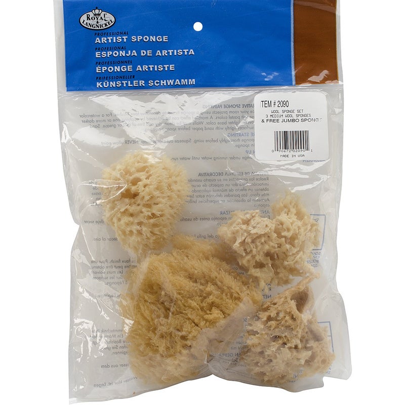 Royal Brush Natural Ocean Artist Sponges 4Pkg3 Wool and 1 Jumbo Other Multicoloured 751 x 2252 x 2392 cm