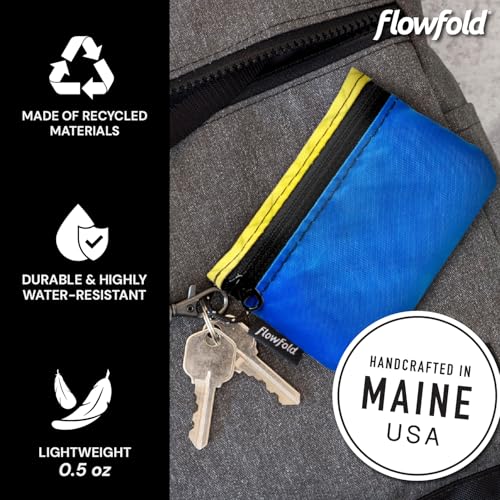 Flowfold Essentialist Clippable Mini Zip Pouch for Holding Coin, ID, Credit Card, and More | Small Water Repellent Wallet Made from Recycled Materials | Handcrafted In USA | Blue and Yellow - Image 5