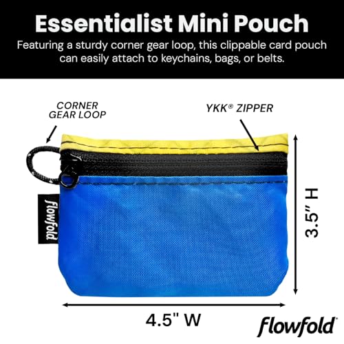 Flowfold Essentialist Clippable Mini Zip Pouch for Holding Coin, ID, Credit Card, and More | Small Water Repellent Wallet Made from Recycled Materials | Handcrafted In USA | Blue and Yellow - Image 2