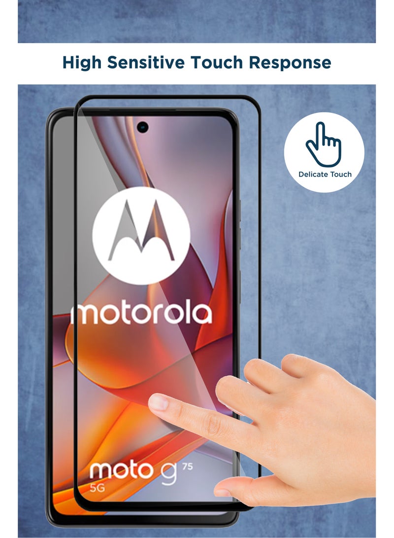 Motorola Moto G75 5G - 2 Pack Tempered Glass Screen Protector - Delicate Touch , Higher Transparency , Easy to Install ,Anti-scratch and Bubble-free Screen Protector - Black - Image 3