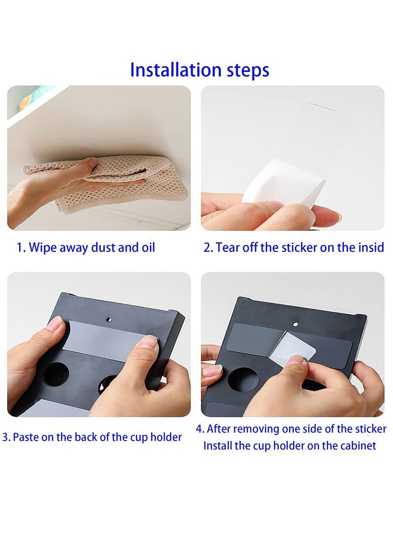 KASTWAVE حامل أكواب زجاجية تحت الخزانة 2 حزمة حامل أكواب زجاجية تخزين أكواب منظم بلاستيكي لاصق - Image 4