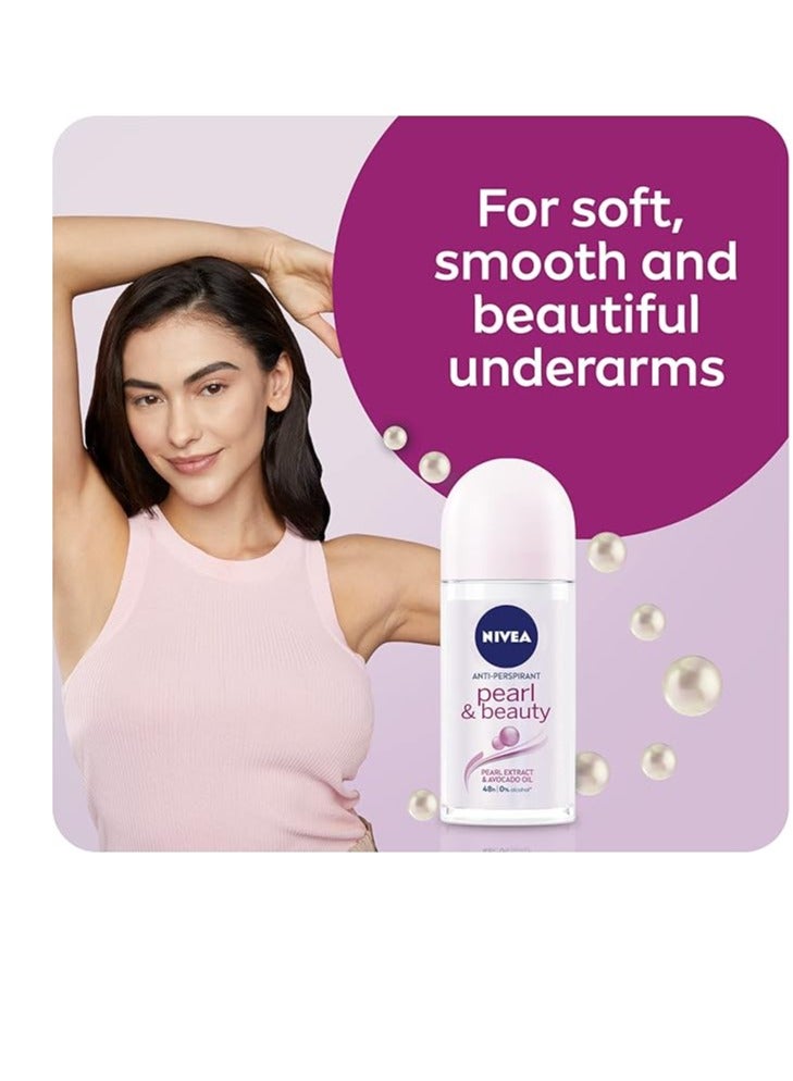 Nivea Pack Of 4 Nivea Pearl And Beauty Antiperspirant Roll On Deodorant 50 Ml - Image 3