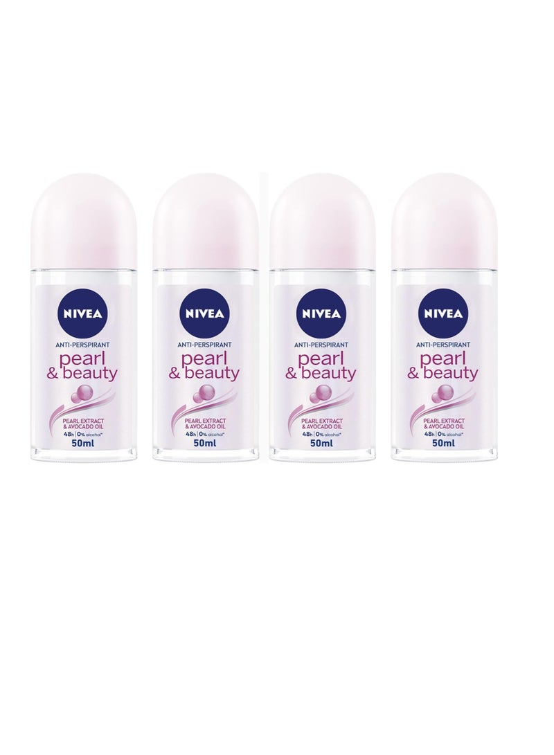 Nivea Pack Of 4 Nivea Pearl And Beauty Antiperspirant Roll On Deodorant 50 Ml - Image 2