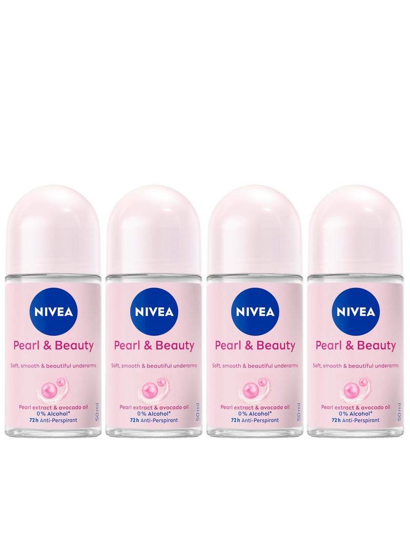 Nivea Pack Of 4 Nivea Pearl And Beauty Antiperspirant Roll On Deodorant 50 Ml - Image 1