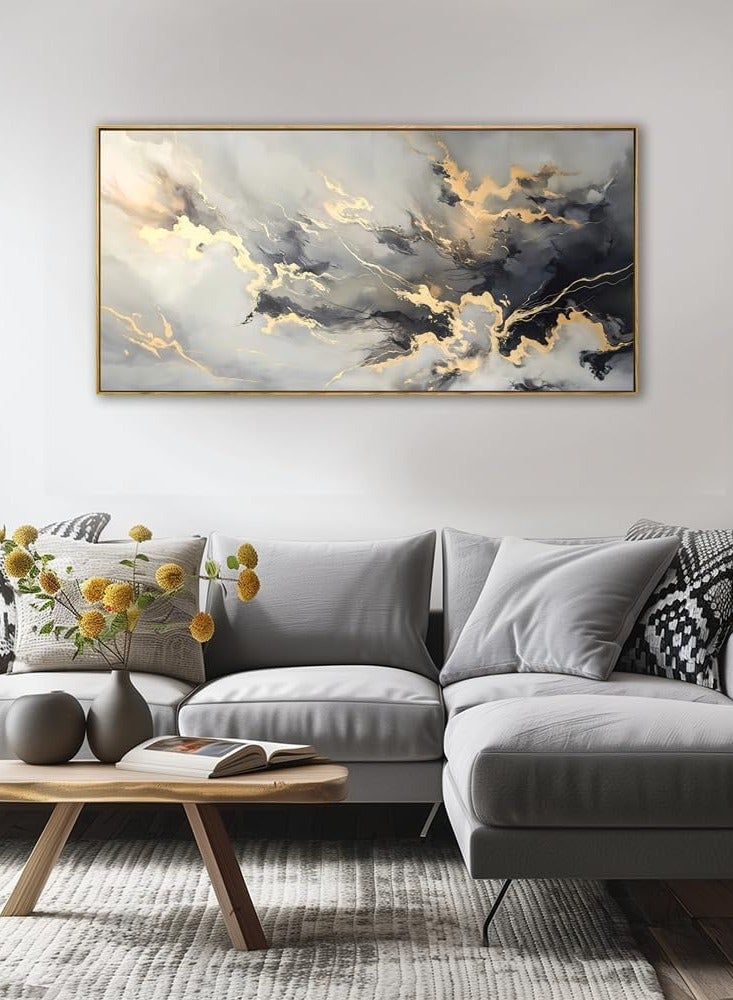 GUDOO Canvas Wall Art for Living Room Frameless Abstract Fluid Lines Marble Art Cloud Paintings Artwork Wall Decor for Living Room Home Office Decorations 50X100cm - Image 1