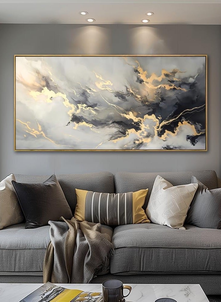 GUDOO Canvas Wall Art for Living Room Frameless Abstract Fluid Lines Marble Art Cloud Paintings Artwork Wall Decor for Living Room Home Office Decorations 50X100cm - Image 2