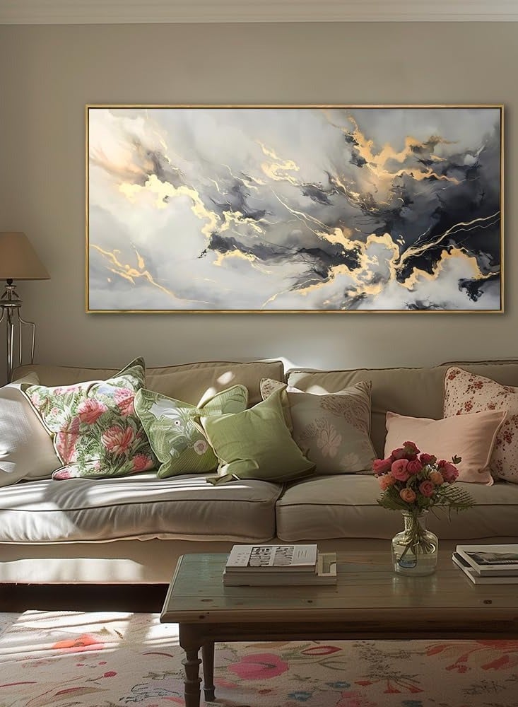 GUDOO Canvas Wall Art for Living Room Frameless Abstract Fluid Lines Marble Art Cloud Paintings Artwork Wall Decor for Living Room Home Office Decorations 50X100cm - Image 5